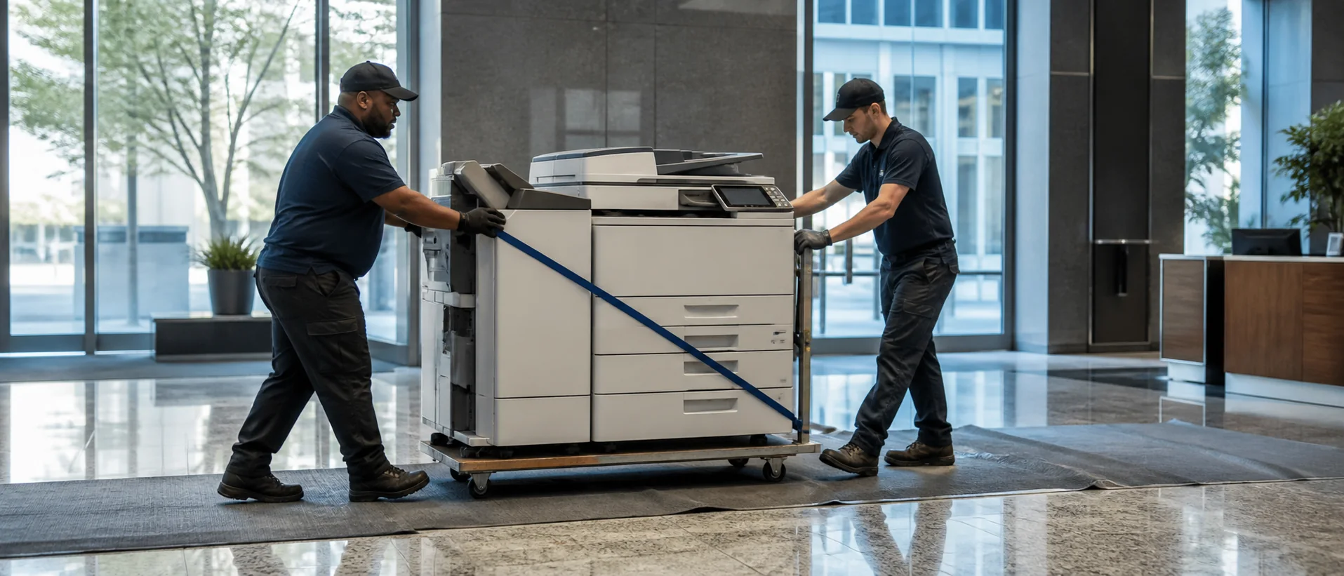 Office copier delivery in a commercial building